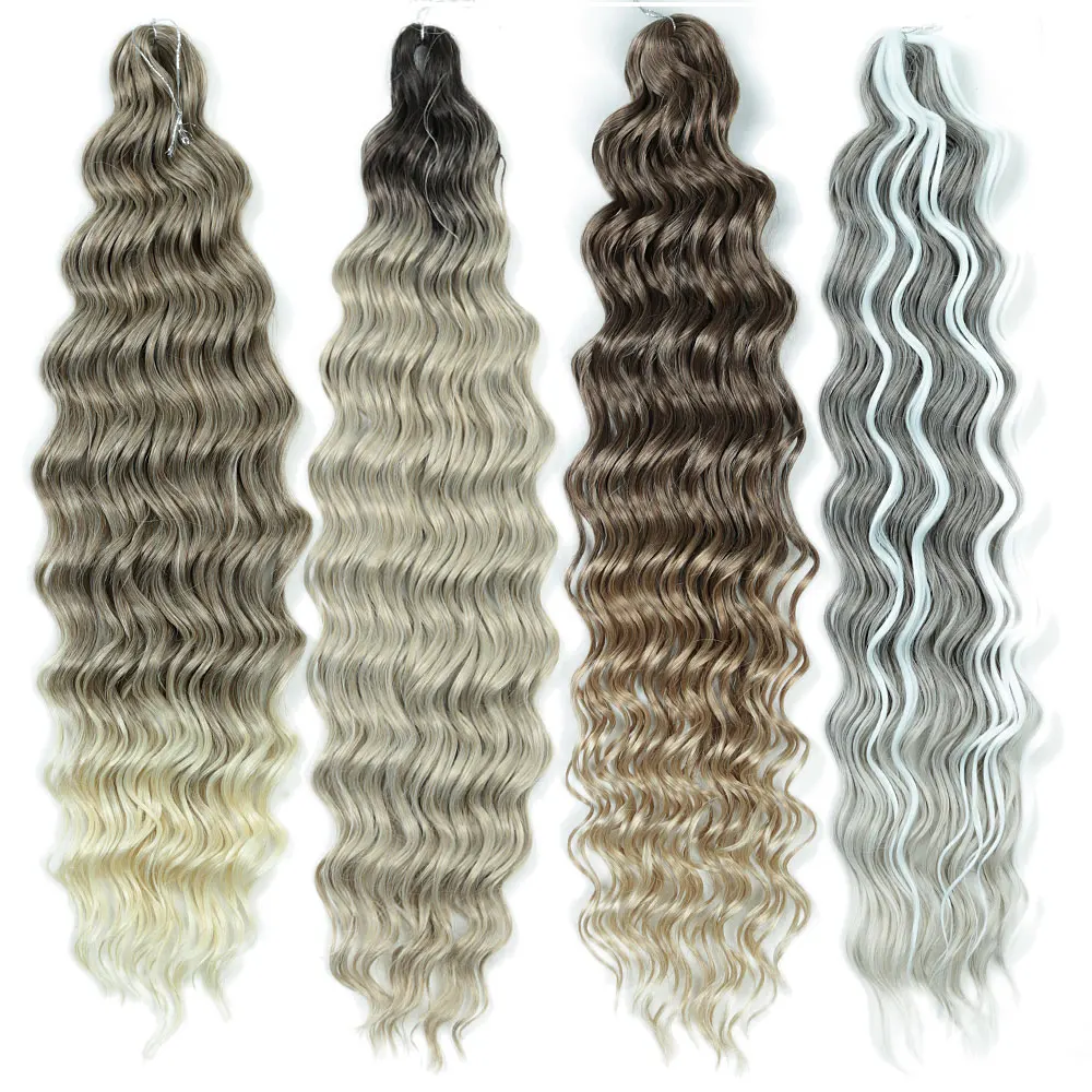 Фото Синтетические волосы Anna Hair 24 дюйма для плетения косичек, глубокая волна, эффект водной волны, омбре блонд, кудрявые волосы для крючкового плетения №5