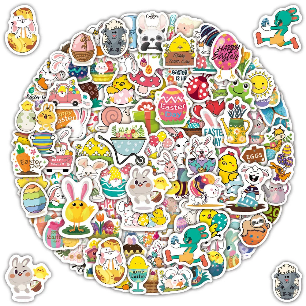

10/30/50/100pcs Cute Easter Egg Rabbit Cartoon Stickers Kawaii IY Phone Notebook Laptop Vinyl Waterproof Sticker for Kids Toys