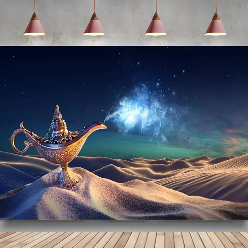 Old Fairy Tale Backdrop for Photography Myth Magic Aladdin Bottle Lamp Genie Background Desert Smoke Kids Adult Booth Decoration