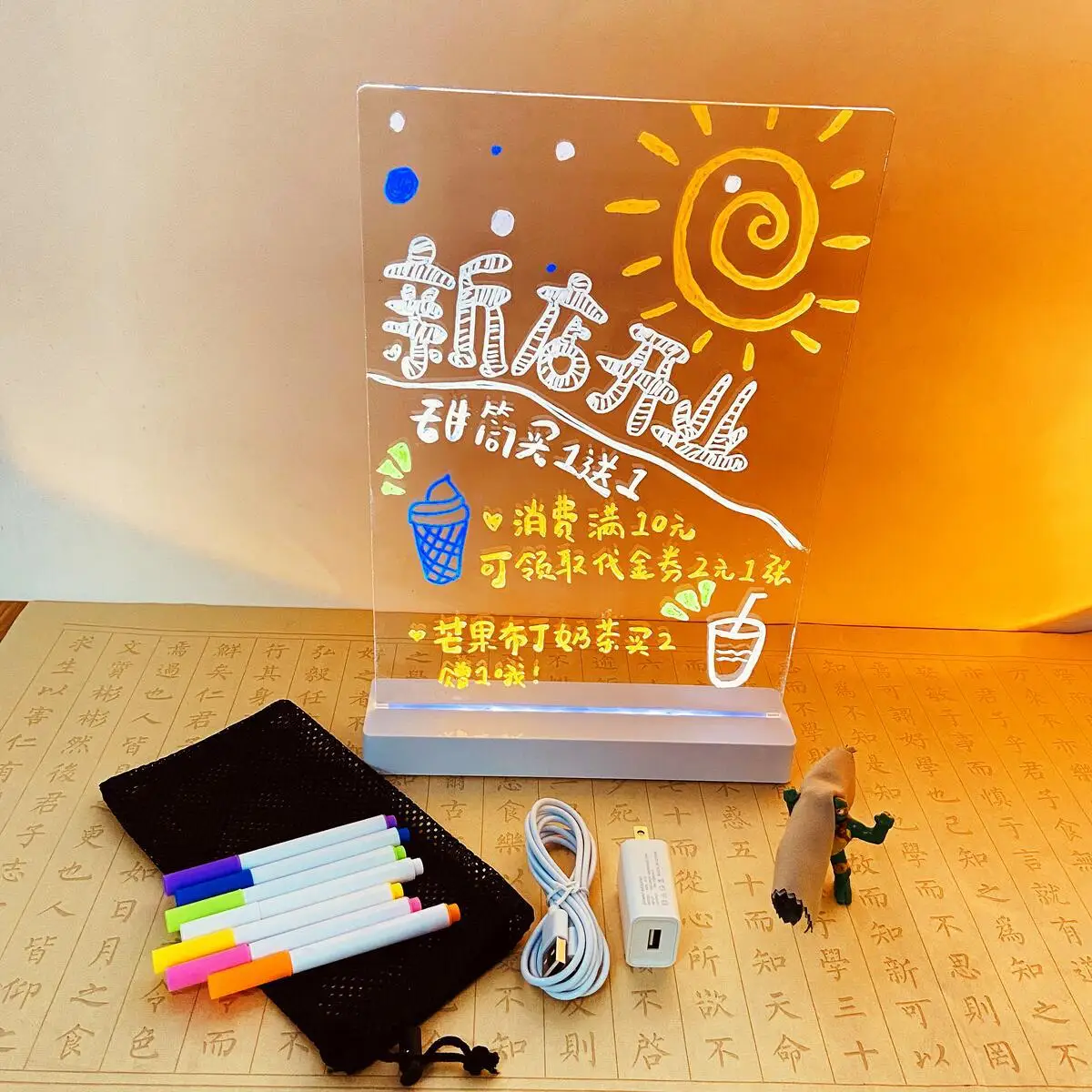 

Desktop Led Charging Luminous Acrylic Transparent Drawing Board Stall Blackboard Billboard Electronic Fluorescent Board Writing