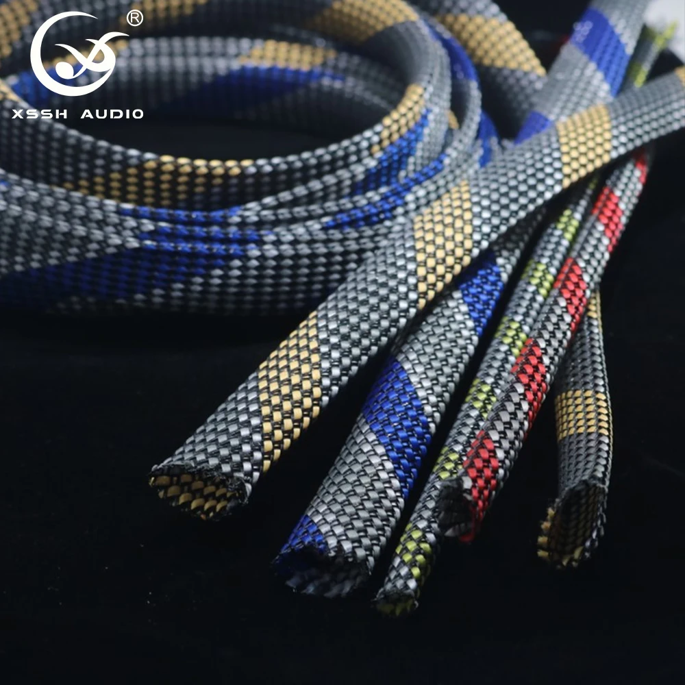 10m 3 ~ 20mm XSSH Audio OEM HIFI Shield Suspension Screen Woven Rayon Nylon Cotton Snakeskin Mesh Knit Braided Cable Sleeve Tube