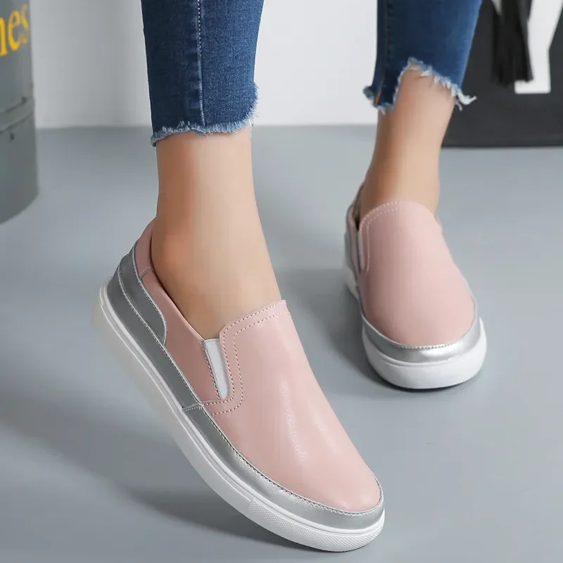 PU leather flats women casual shoes 2023 summer fashion elastic platform sneakers woman flats comfortable shoes