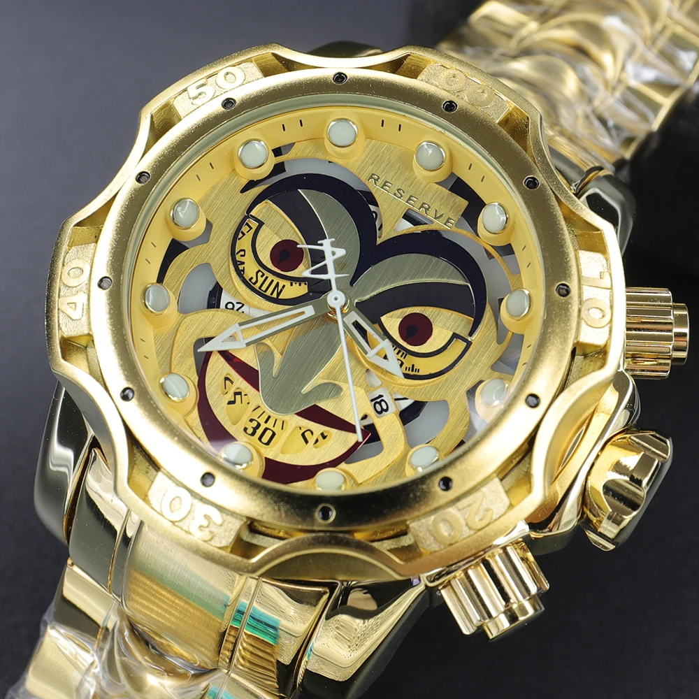 

Undefeated Gold Joker Shape Large Dial Men Watch Luxury Invicto Original Watch Reloj De Hombre Dropshipping Relogio Masculino