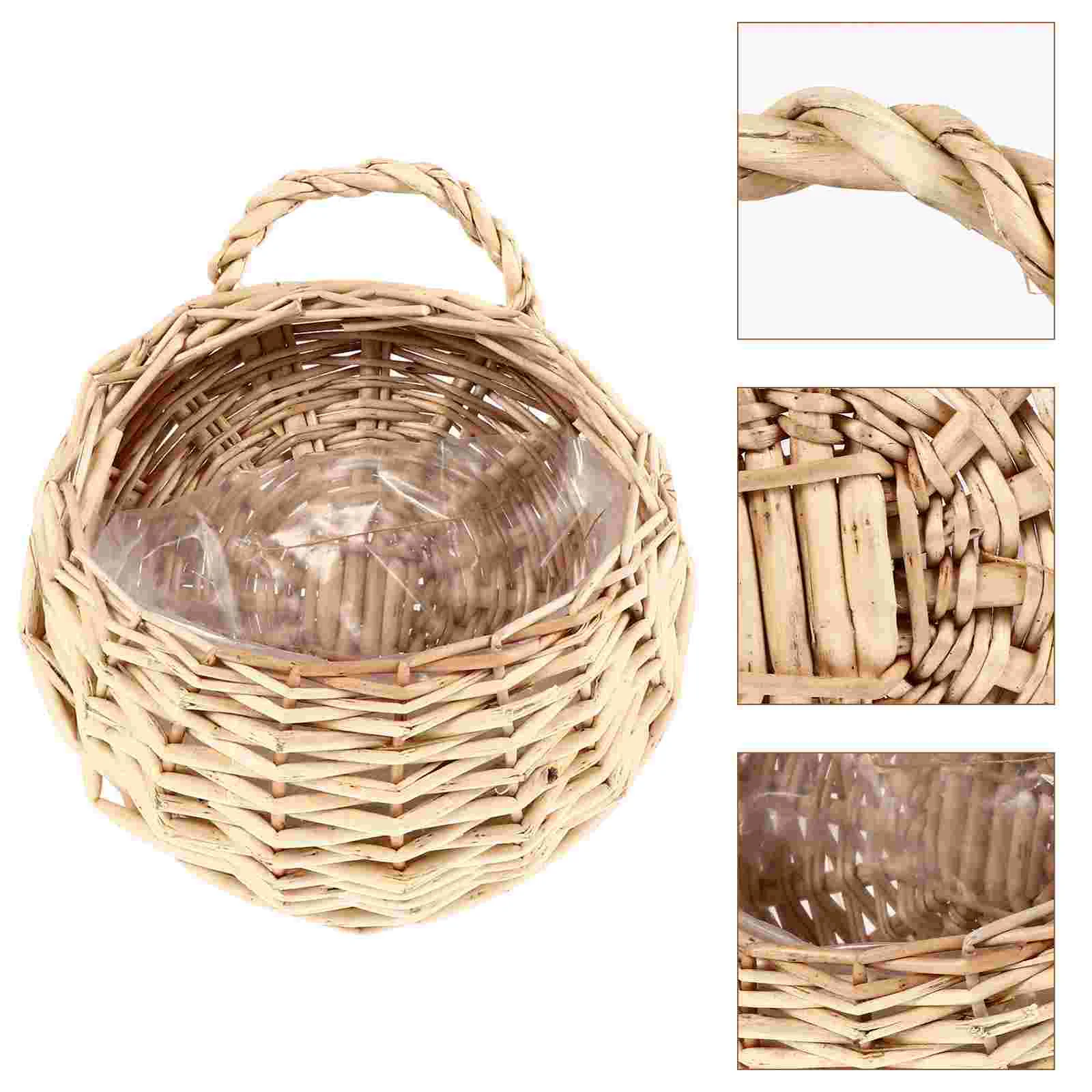 

Hanging Woven Flower Basket Rattan Hanging Planter Wall Wicker Flower Holder Rustic Farmhouse Decor for Home Garden 18cm Beige