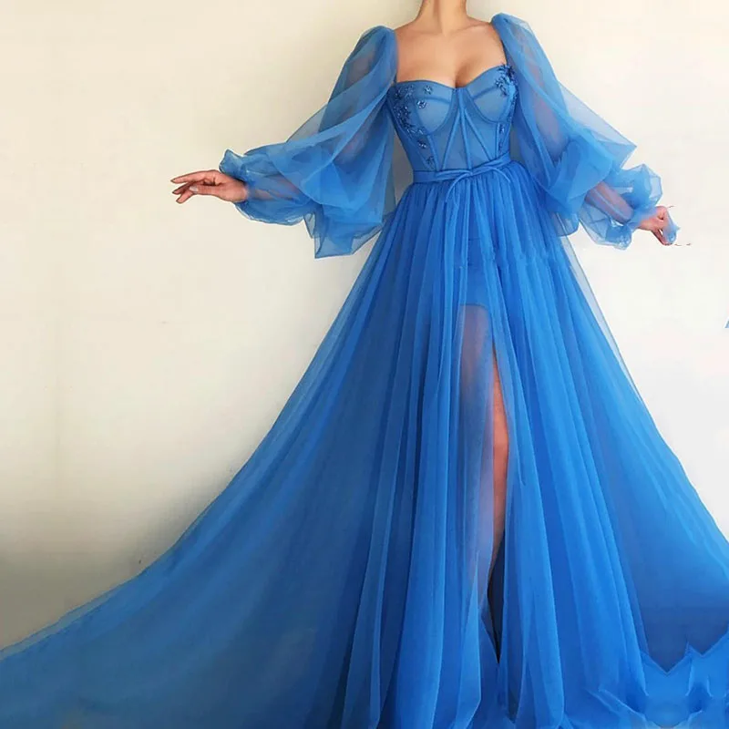 

A-Line Boat Neck HF160 Evening Party Dresses For Women Floor Length Long Sleeves Elegant Gowns Vestidos De Noche Robes Soirée