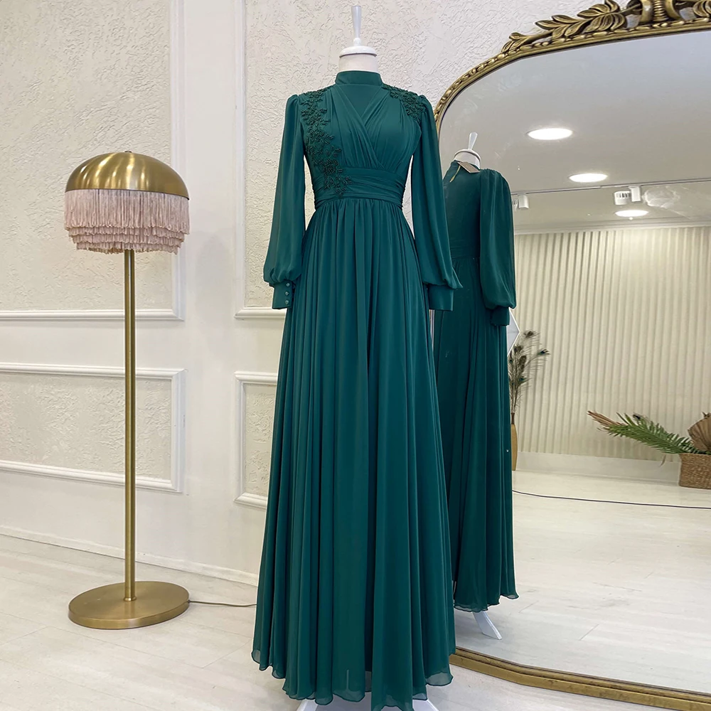 

Elegant Empire Evening Dresses For Women Chiffon With Lace Applique A-Line Formal Prom Gown Floor Length Zipper Vestido De Novia