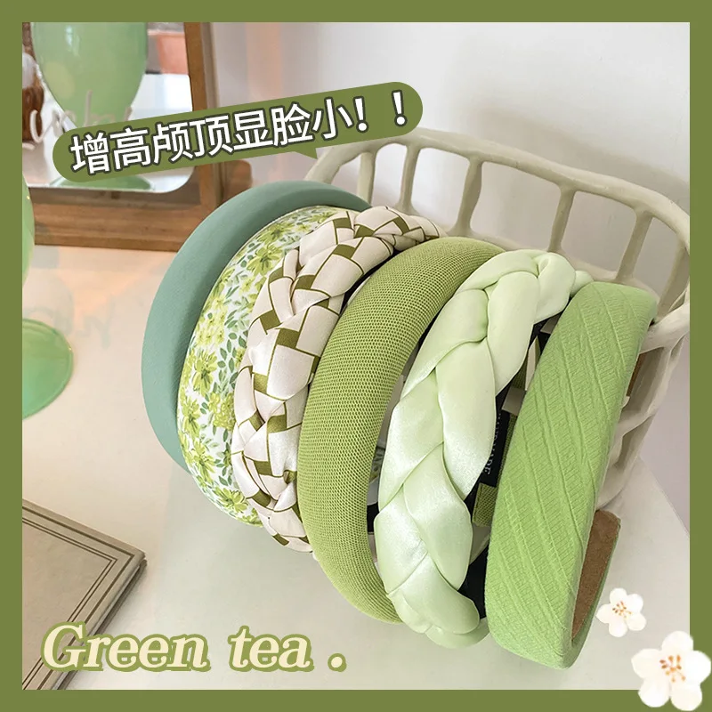 

Women Green Hairband Print Flower Headband for Women Twist Cross Hairband Handmade Hair Hoop Hair Accessories