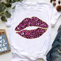 sexy leopard pink lips print tshirt women clothes 2022 funny t shirt femme summer fashion t shirt female white casual tops
