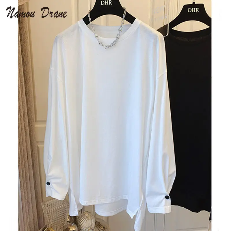 

Namou Drane Long Sleeve T-shirt Female Autumn 2021 New Korean INS Lazy Loose Design of A Niche Solid Color Bottom Shirt Top