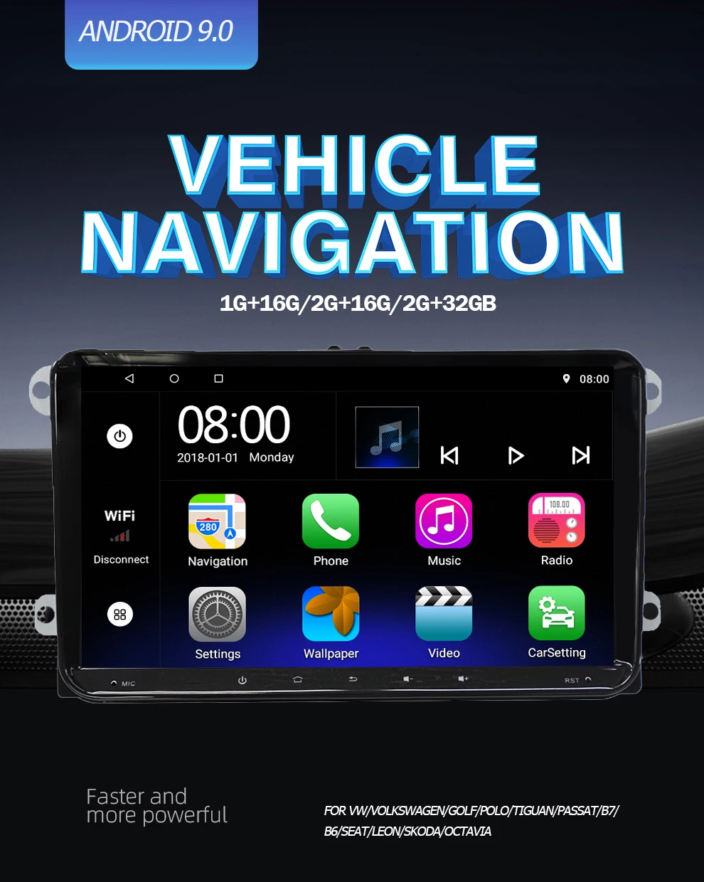 Автомагнитола 2 din 9 дюймов мультимедийный плеер на Android с GPS для Volkswagen Golf Passat b7 b6 Skoda