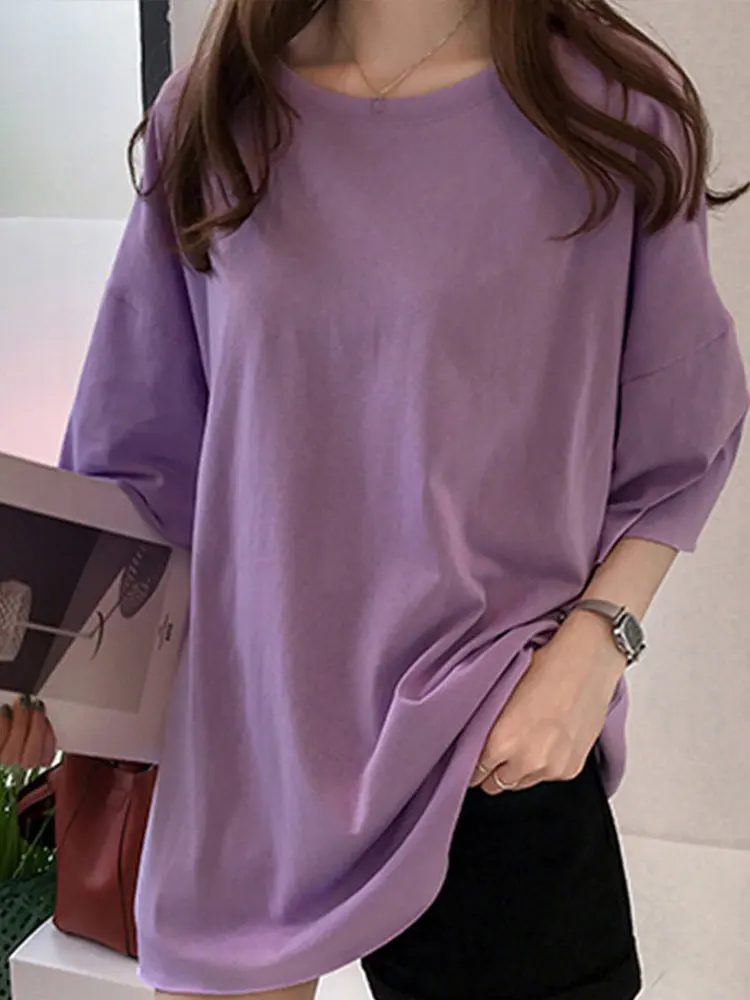 

Women Harajuku Simple Solid Color Basic Tee Shirt Female Korean Style Casual Oversized Short Sleeve O Neck T-shirt 2022 Summer