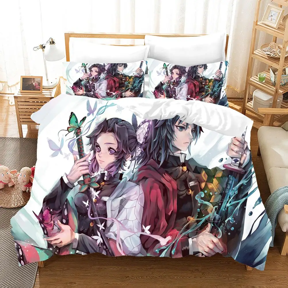 

Sale Anime Demon Slayer 3D Bedding Set Cartoon Printed Duvet Cover + Pillowcase S Twin Full Queen King Size