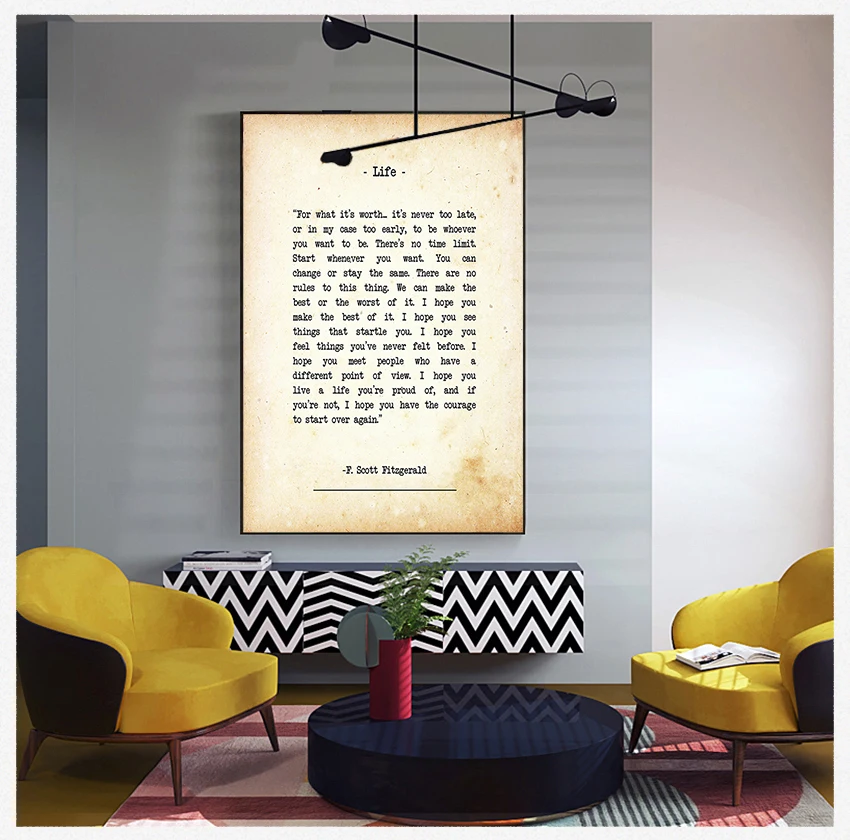 

Poster Modern Inspirational Wall Art Canvas Painting Picture Home Decor For What it's Worth Quote Print Scott Fitzgerald Poem