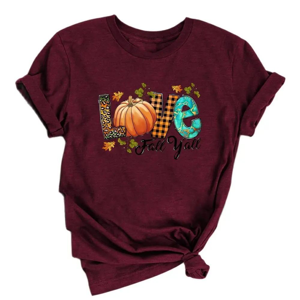 

Love Fall Y'all Alphabetical Thanksgiving Short-sleeved Casual Women's T-shirt Kawaii Clothes Tops Harajuku Oversized T Shirt