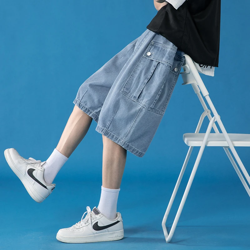 Spot2021Amoi Unisex Style Monma Extra Large Size Men's Casual Multi-Bag Lantern Baggy Denim ShortsND8205-P45