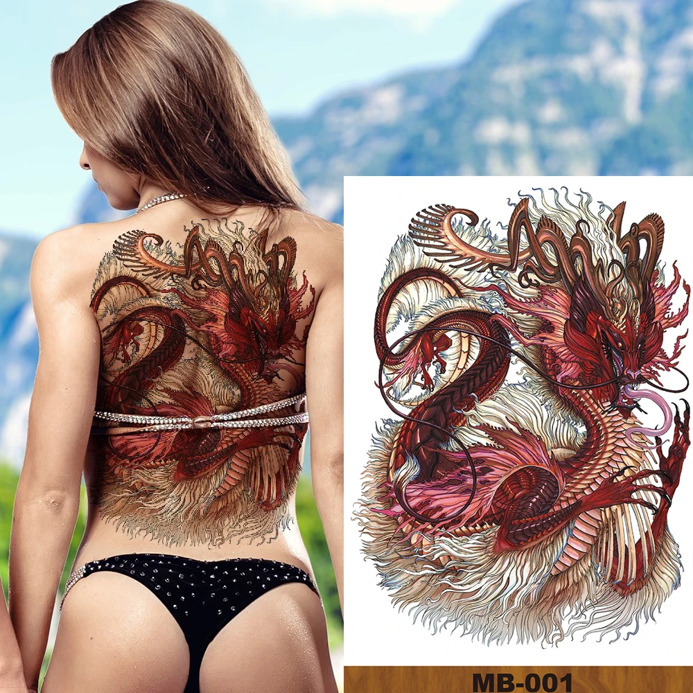 

Large Full Flower Back Temporary Tattoo Stickers Men Women Girls Body Leg Art Fake Tatoo Buddha Dragon Tiger Mythology Fox Koi