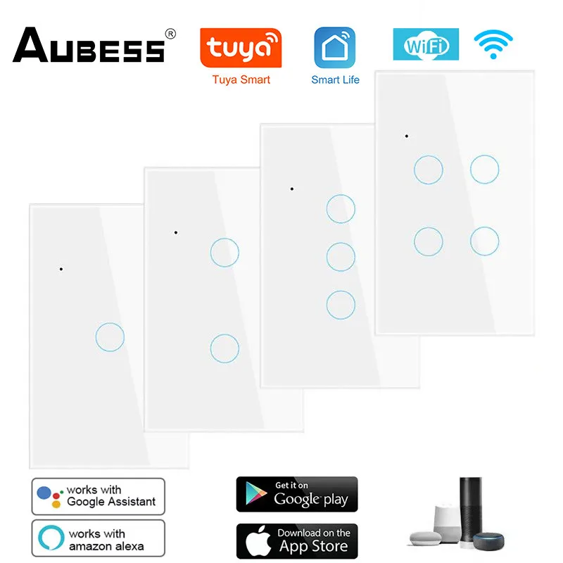 

Aubess Smart WiFi Switch Touch Smart Light Switch Neutral Wire Required EU/US Tuya Timer Voice Control Alexa Google Smart Life