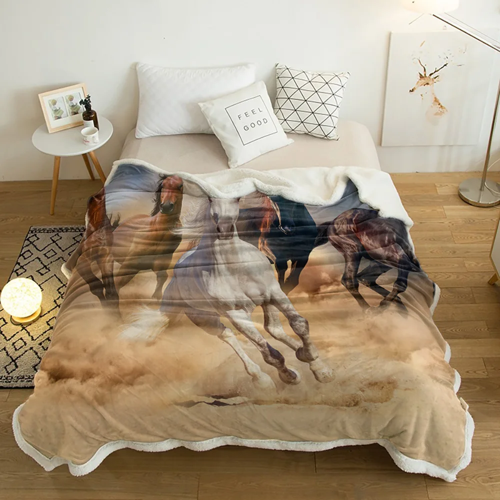 Бегущая лошадь животные одеяла зимнее теплое кашемировое одеяло офисный диван