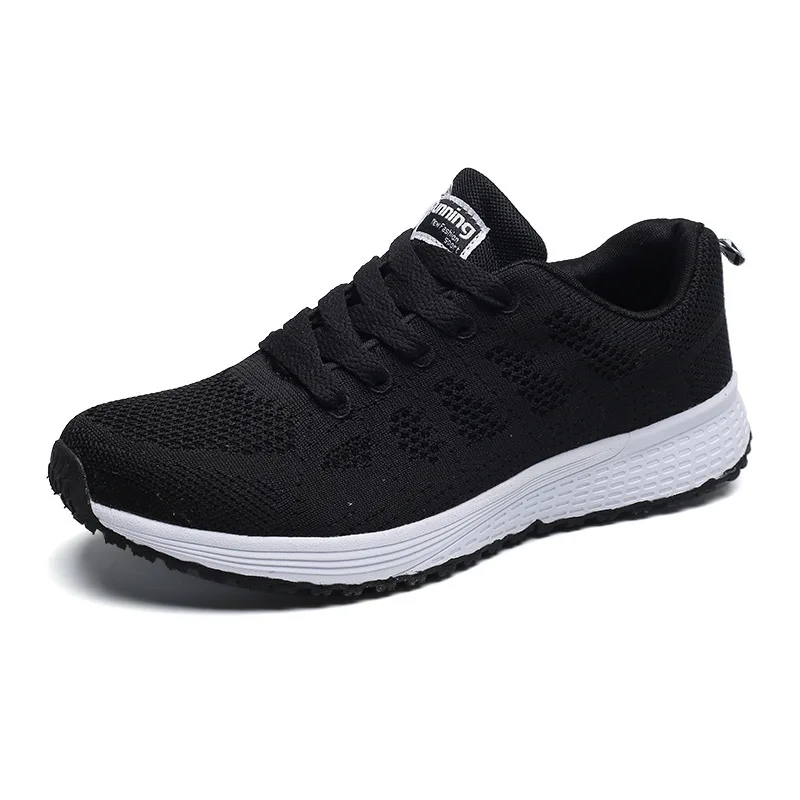 Flying woven sneakers Women's breathable mesh casual flat light running black travel shoes Couple's small white Training shoes