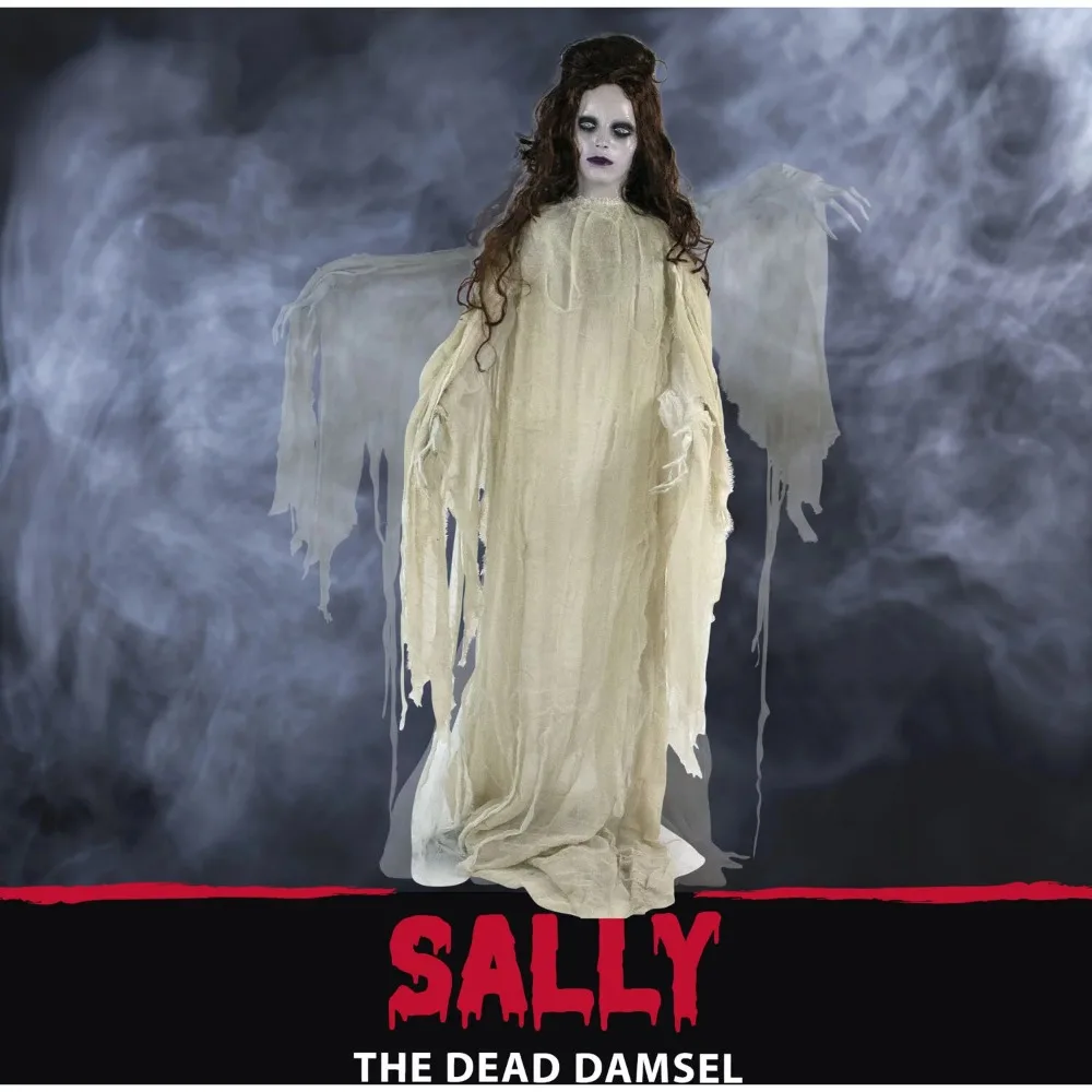 

2023 Haunted Hill Farm Life-Size Animatronic Indoor/Covered Outdoor Zombie Maid Halloween Decoration