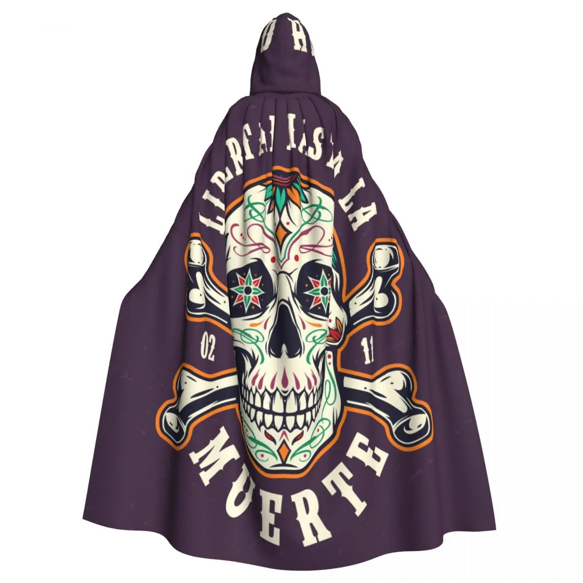 

Unisex Adult Dia De Los Muertos Colorful Badge Cloak with Hood Long Witch Costume Cosplay