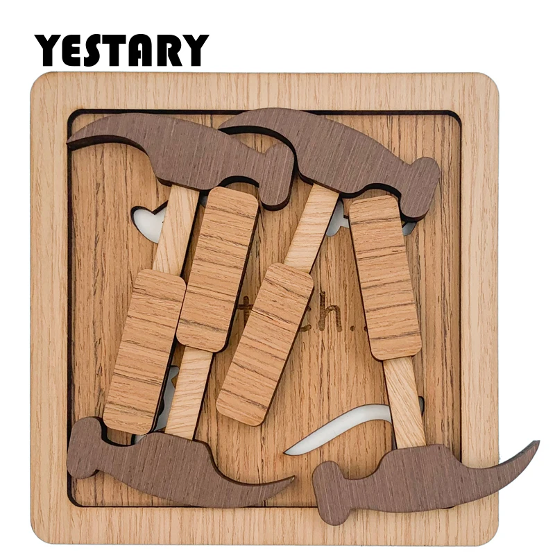 

Деревянные настольные игры YESTARY с четырьмя молотками, 3D пазл, игрушки, IQ головоломка, игрушки, мозг, Тэза, высокая сложность, танграмма для взрослых, подарок
