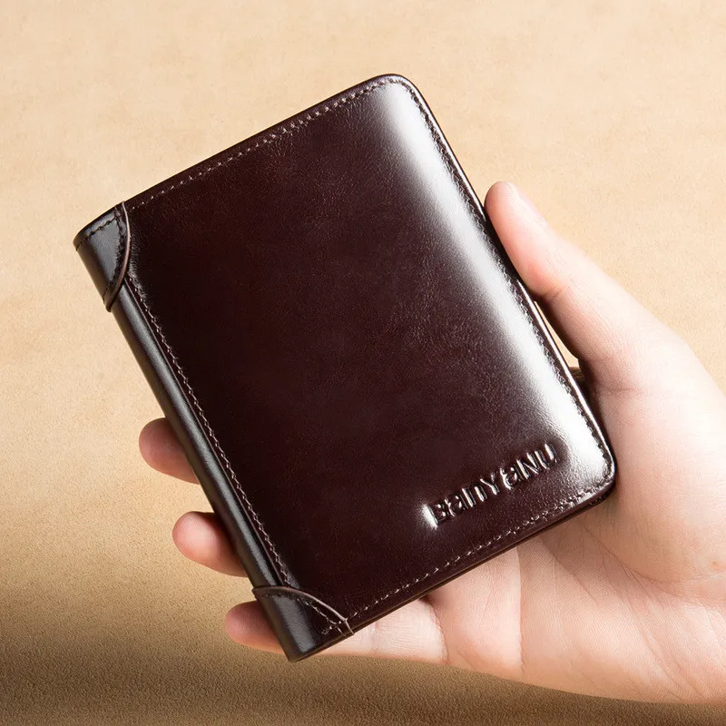 Short Genuine Leather Wallet For Men Vintage RFID Blocking Card Holder Male MultiFunction Male Coin Purses Luxury Money Wallet