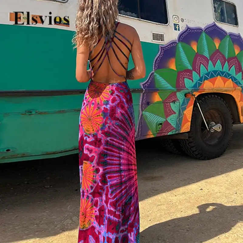 Женское облегающее длинное платье eelгант, цветное модное винтажное пляжное платье макси, сексуальное вечернее платье с открытой спиной, перекрещивающееся книзу