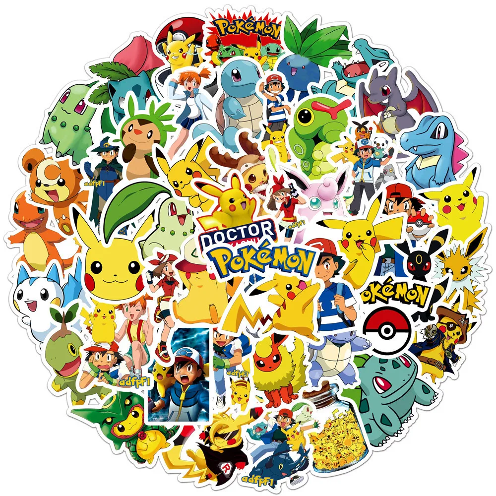 

50pcs Pokemon Doodle Stickers Party Stickers Luggage Fridge Phone Notebook Stickers Toy For Kids Cartoon Pikachu Sticker