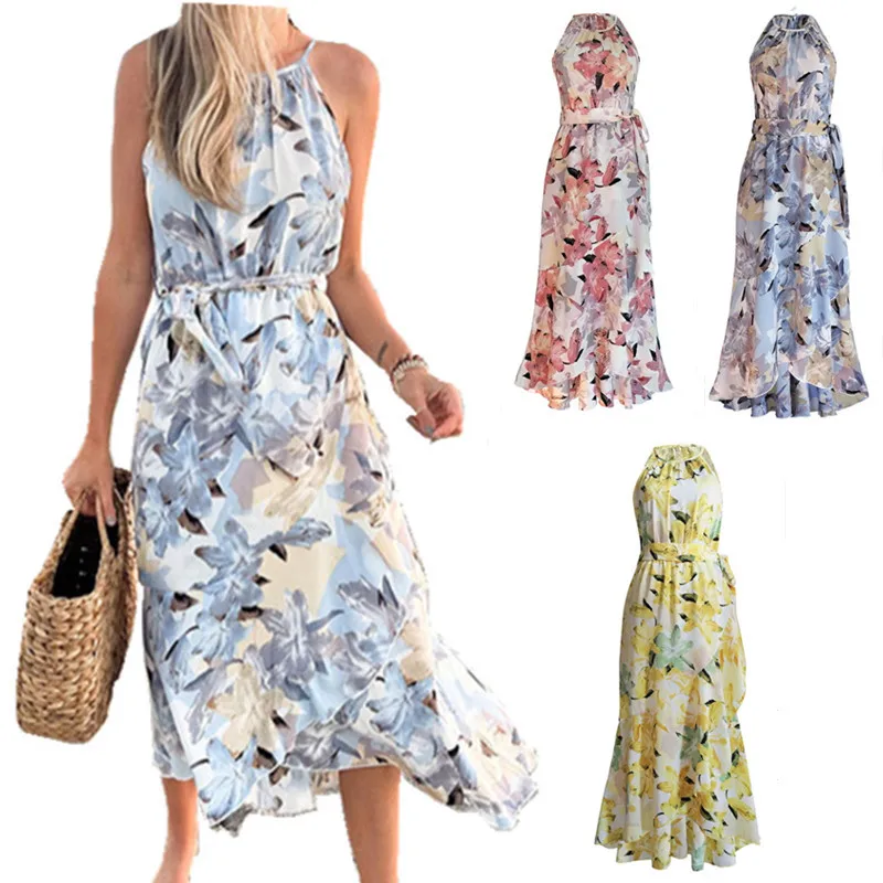 

Женское платье с юбкой на подтяжках, платье с принтом, весна-лето 2022