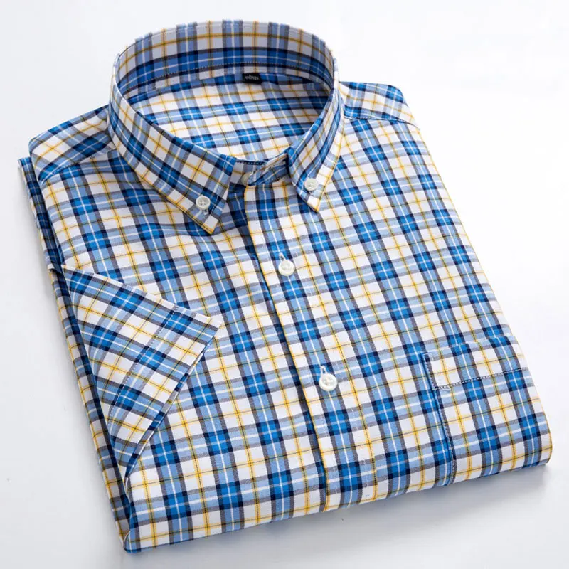 

Short Sleeve Plaid Shirts Fashion Men Business Formal Casual Shirts 100% Cotton Slim Fit Shirts Plus Size S-8XL