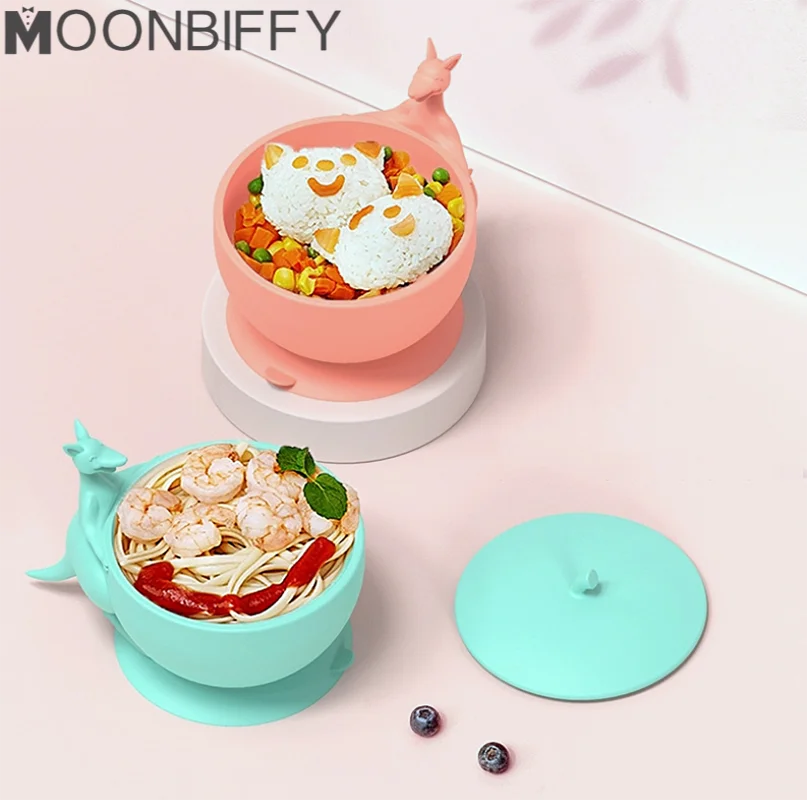 

Набор детской посуды из мультфильма, силиконовая Нескользящая присоска с крышкой, обеденная тарелка для кормления детей, тарелка для обучения