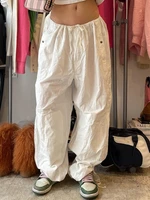 weiyao white hippie baggy wide leg trousers women drawstring low waist casual cargo pants korean fashion streetwear joggers
