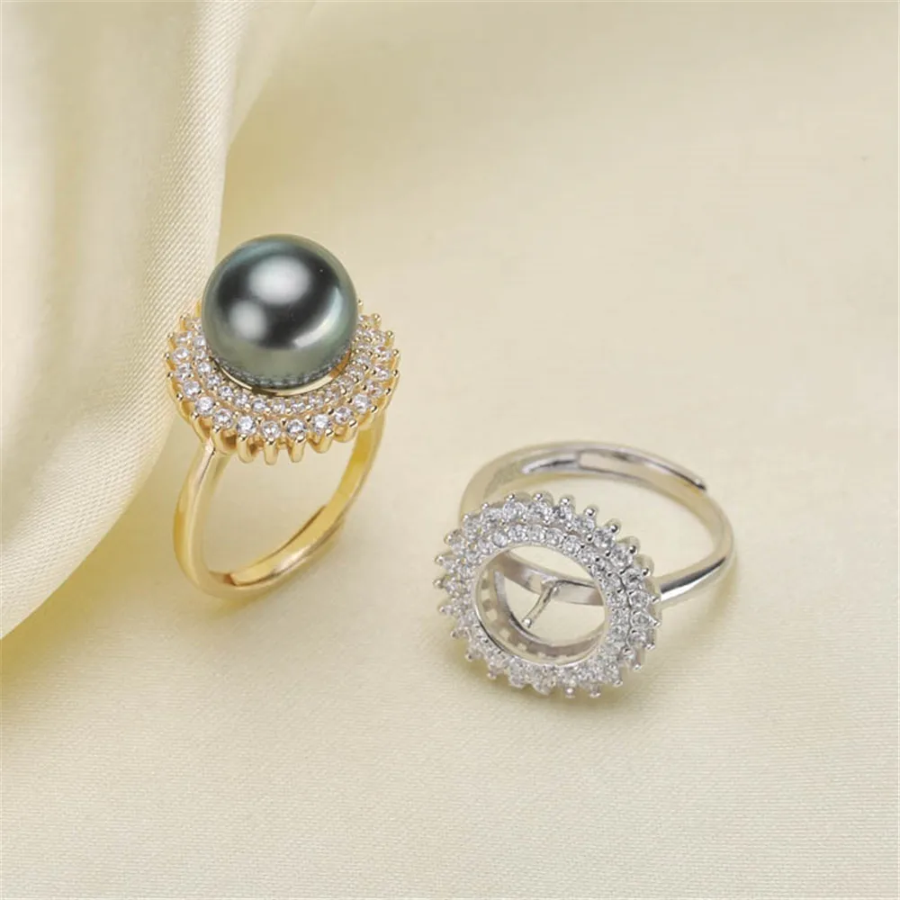 

DIY pearl accessories 925 silver natural pearl jade ring concealer empty holder suitable for inlaying 8-10mm beads
