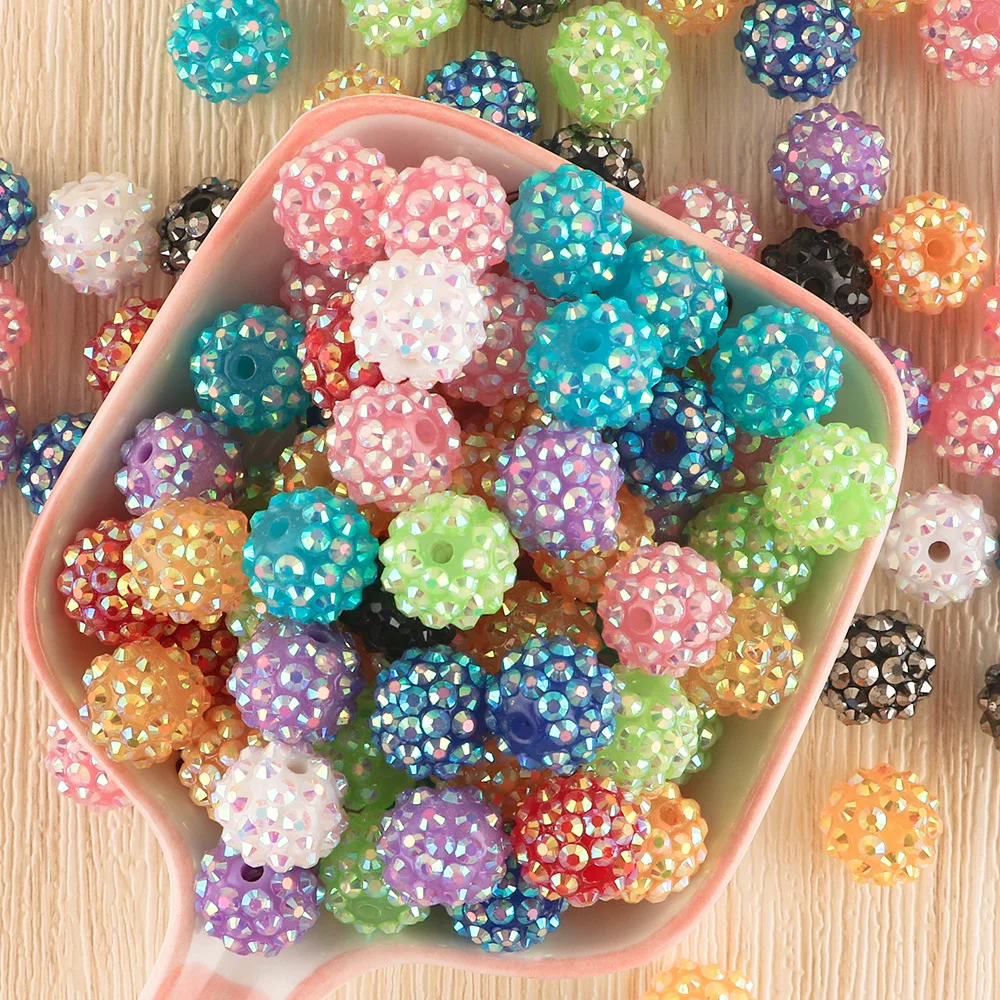 20/40Pcs 14MM Acrylic Bayberry Ball Rhinestone Beads Transparent Crackle Round Beads Shiny Loose Spacer Beads For Jewelry Making