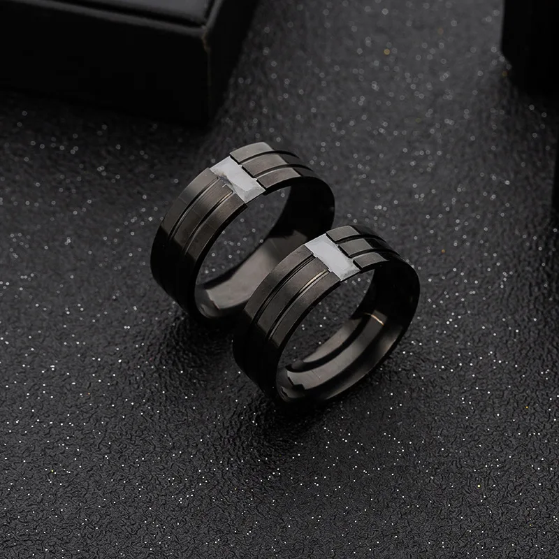

2023 New Fashion Men's Wedding Rings For Women Men Black Stainless Steel Double Groove With Zircon Ring Dropshipping