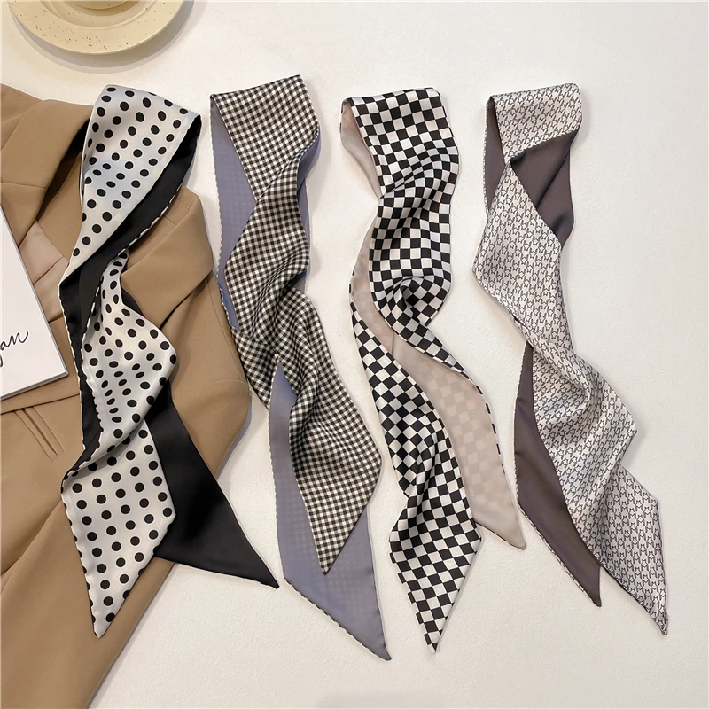 

Design Houndstooth Hair Ribbon Scarf Women Luxury Print Hairbands Silk Skinny Scarves Headband Nec Tie Kerchief Fashion Bandana