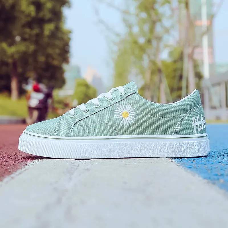 

Fashion Women's Canvas Shoes Women's Flat Shoes Women Sneakers Cute Embroider Comfortable Student Shoes Lace-up Shoe