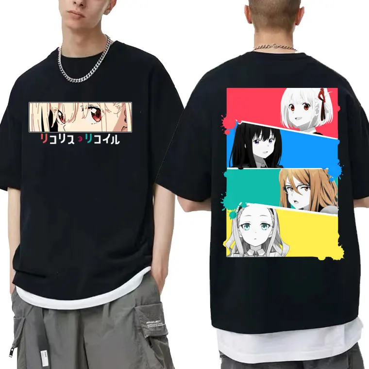 

Anime Men Women Cotton T-shirt Man Loose T Shirt Manga Lycoris Recoil Chisato Nishikigi Takina Inoue Double Sided Printed Tshirt