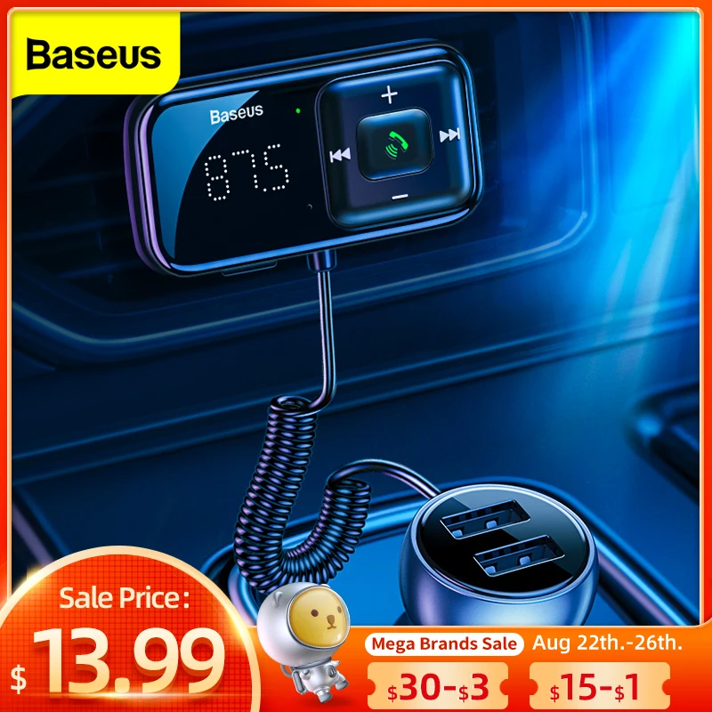 Baseus FM Modulator Transmitter Bluetooth 5.0 FM Radio 3.1A USB Car Charger Handsfree Car Kit Wireless Aux Audio FM Transmiter