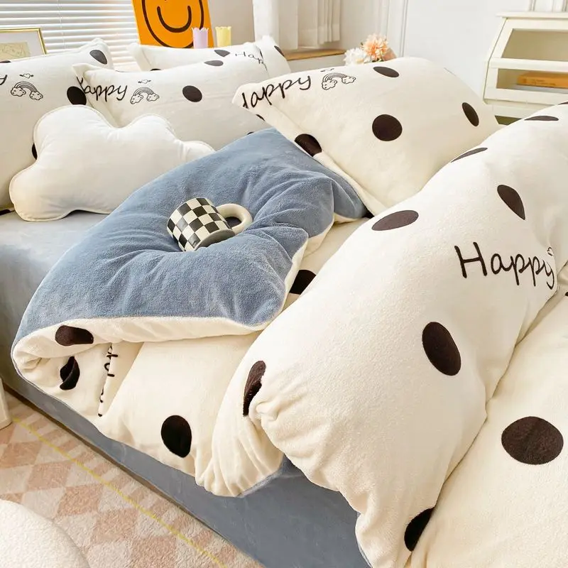 

Home Textiles 3/4PC Double Sided Plush Bedding Set Winter Thicken Velvet Duvet Cover Set Qulit Cover Flat Bed Sheet Pillowcase