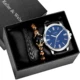 New High Grade Men's Watch Set Black Large Dial Leather Strap Vintage Woven Bracelet Bead Chain Luxury Quartz Watches Gift Box Other Image