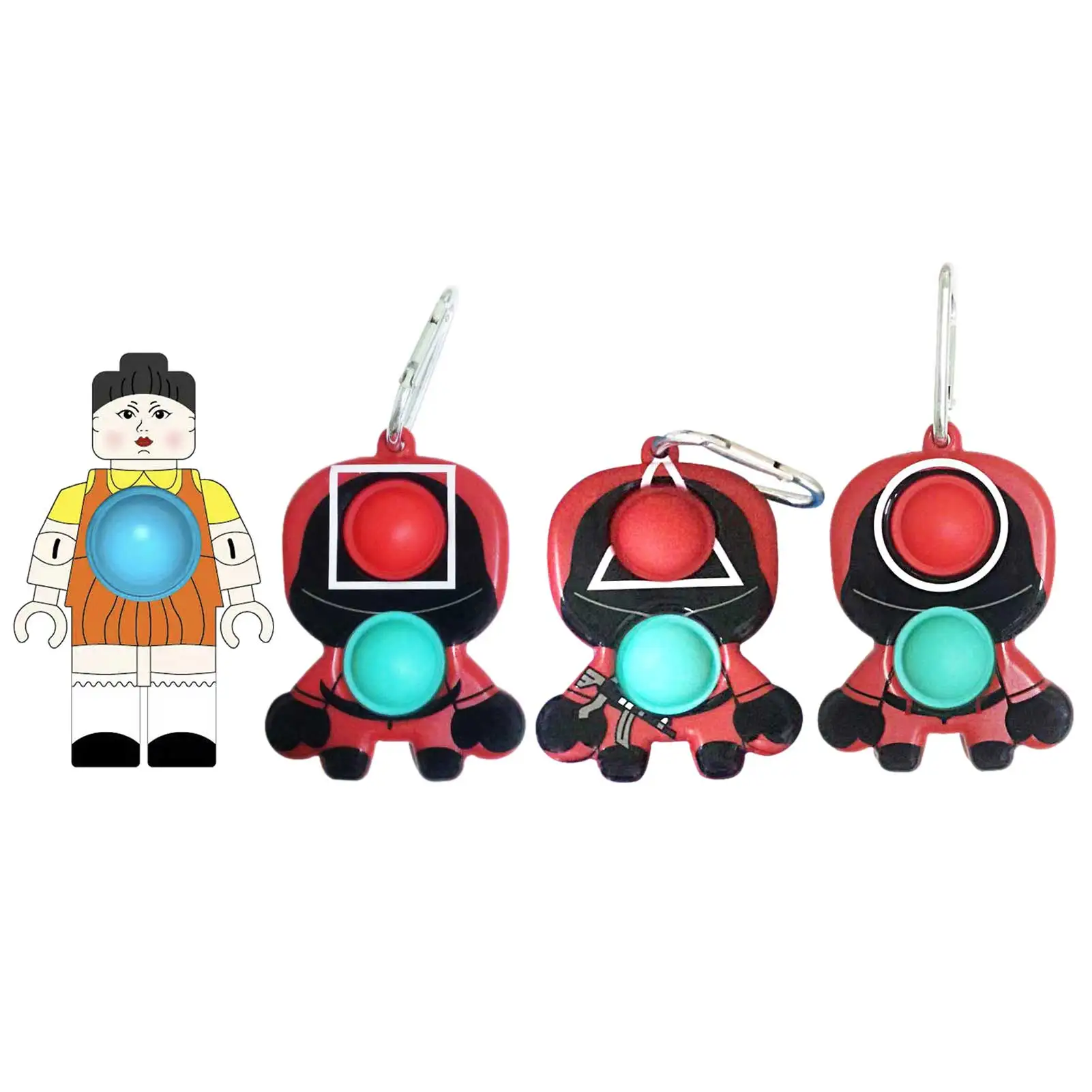 

Squid Masked Men Keychain Squid Game Keychains With Circle Square Triangle Doll Sensory Toy Relieve Stress Restore Mood Korean