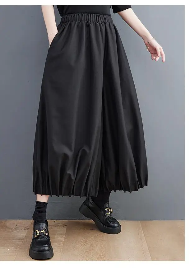 

Oversized Casual Straight Pants 2023 Spring Elastic Waist Wide Leg Ankle-Length Pants High Waist Black Women All-Match Trousers