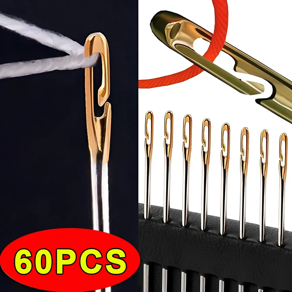 

60/12Pcs Blind Needle Elderly Needle-side Hole Stainless Steel Hand Household Sewing Self-Threading DIY Jewelry Sewing Supplies