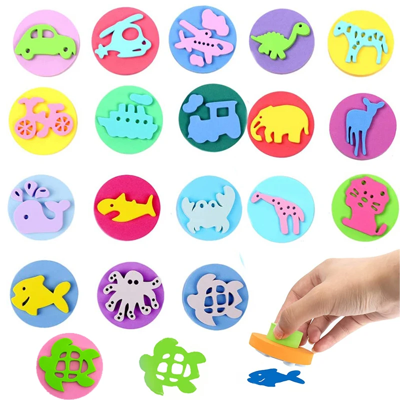 6 Pcs EVA Sponge Press-die Children Paint Sponge Learn Finger Painting Sponge Brush Foam DIY Various Shape Art Painting Tools