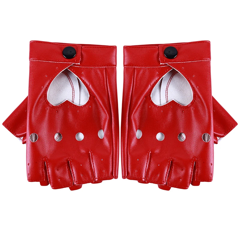 

Fingerless Driving Pu Leather Gloves Women Motor Cool Rivet Sexy Disco Dancing Rock And Roll Black Red White Punk Glove