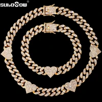2022 new fashion 13 mm miami cuban chain with heart bracelet full iced out crystal anklet bracelets hip hop rapper heart jewelry