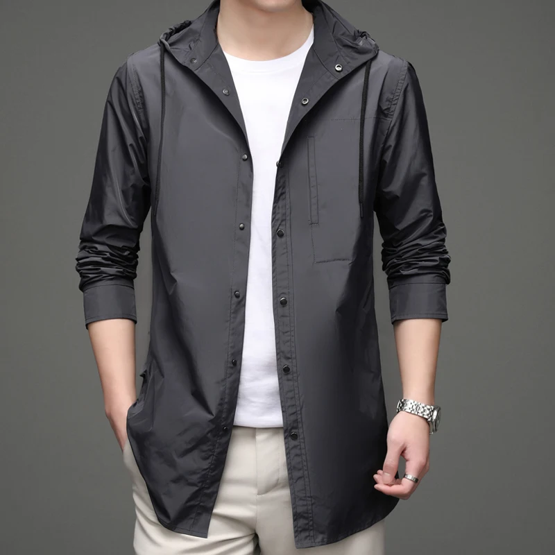 

Мужская весенне-осенняя тонкая деловая облегающая куртка средней длины Анорак мужское повседневное Мужское пальто в Корейском стиле