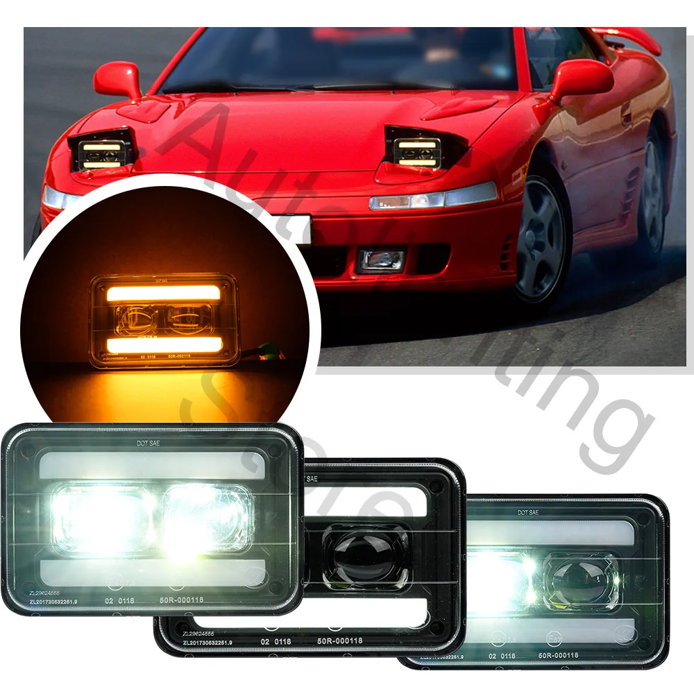 4x6 Switchback LED Projector Headlight DRL High/Low Beam,Turn Signal Light for for Mitsubishi 3000GT Eclipse Cordia Subaru Brat